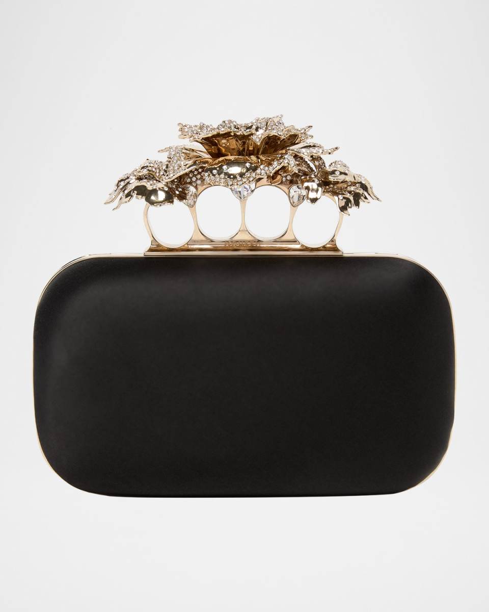 Carnation Crystal-Encrusted Silk Satin Clutch Bag